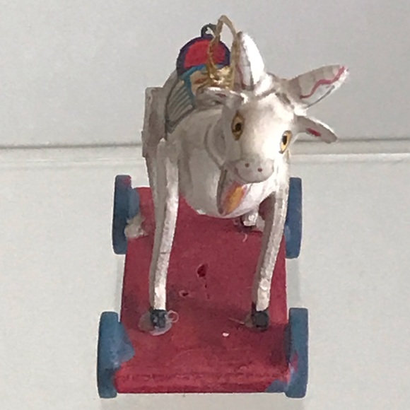 Wooden Miniature Artisan Goat on Wheels Hand Painted Christmas Ornament - VTG - Picture 3 of 13